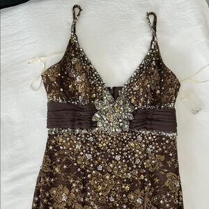 Elegant Brown Sequin Evening Gown 10 see measurements fits smaller